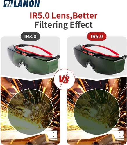 Vista 8 de LANON OTG Gafas de seguridad para soldadura, gafas de seguridad IR5.0 Verde oscuro