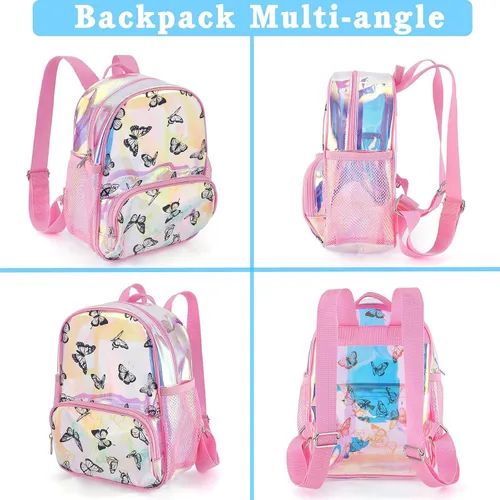 Vista 3 de Mochila con estampado de mariposas Mochila transparente resistente Estadio Bolsa de libro escolar transparente Bolsa de malla de PVC Bolsas