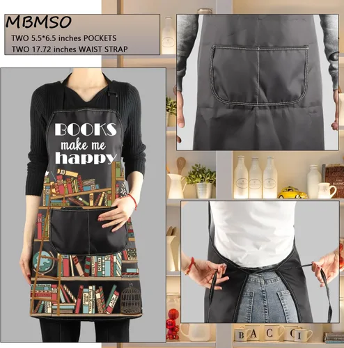 Vista 3 de MBMSO Delantal de libro con bolsillos, delantal de ratón de biblioteca, regalo para amantes de los libros, libros de regalo para lector de libros