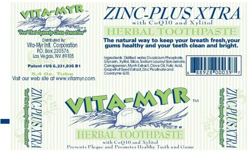 Vista 2 de VITA-MYR Zinc Plus Xtra Natural & Effective Pasta de Dientes Herbales 5.4 oz