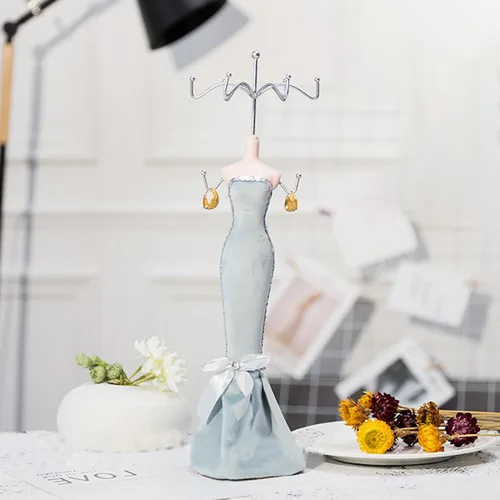Vista 8 de BESPORTBLE Jewelry Display Rack for Earrings and Necklaces Iron Art Jewelry Organizer Stand with Light Blue Mannequin for Craft Shows and Retail Sale