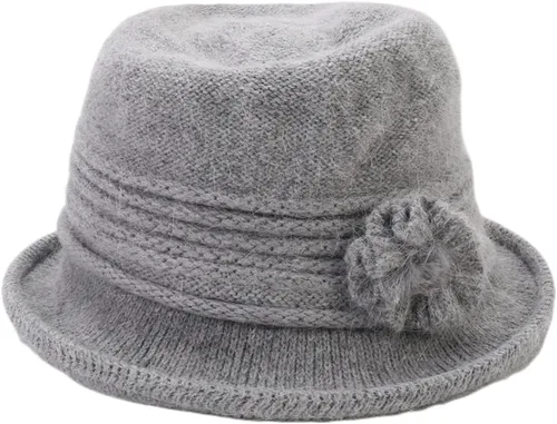 Vista 41 de C-US - Gorro de punto cálido para mujer, con visera de ganchillo con acento de flores