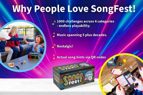 Vista 6 de ¡SongFest! El nuevo juego de trivia musical 1000 preguntas, 4 categorías y 5+ décadas Pistas de canciones por QR, ¡reproduce la música que