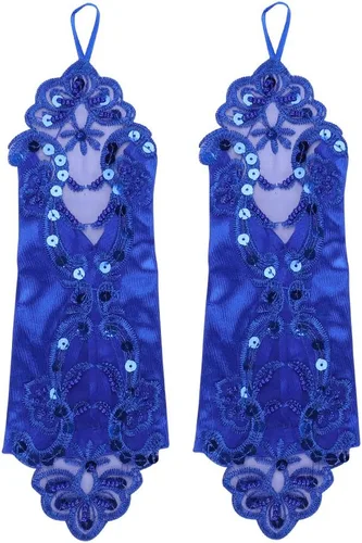 Vista 3 de Guantes de encaje floral sin dedos para novia, con lentejuelas, para mujer, ropa de mano, boda, graduación, fiesta, manoplas vintage