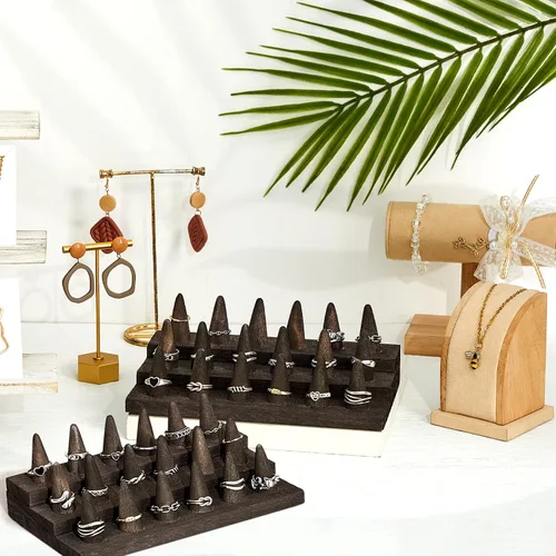Vista 7 de Exhibición de anillo de madera, 2 piezas, soporte para anillos de joyería, soporte de anillo de madera, escaparate de mostrador de joyas