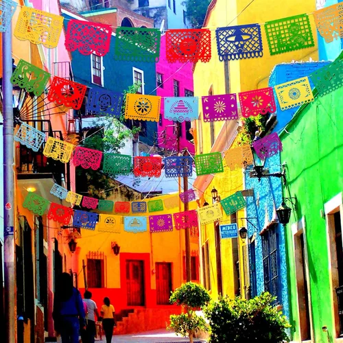 Vista 5 de Qpout Cartel de fiesta mexicana – Día de los Muertos y Cinco de Mayo Papel Picado Decoraciones de Fiesta (7.8 x 5.9 pulgadas)