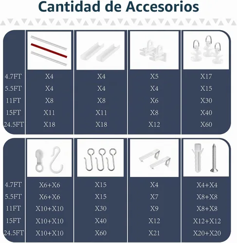 Vista 6 de Riel de cortina de techo autoadhesivo (4.72 pies, 4.7 ft, blanco) para montaje en pared suave, sin tornillos, cortinas adhesivas