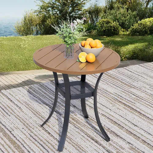 Vista 10 de Mesa de bar para exteriores, mesa cuadrada de 36.5 pulgadas de altura con marco de metal resistente y parte superior de listones resistente a