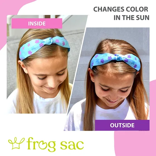 Vista 3 de FROG SAC Diadema de nudo azul que cambia de color para niñas, diademas de mariposa para niños, lindas bandas de pelo de flores anudadas de satén