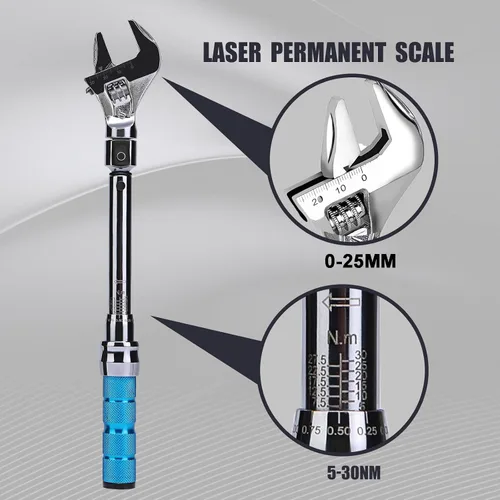 Vista 2 de Llave dinamométrica ajustable, llave dinamométrica de 5 a 30 Nm de 25 mm de extremo abierto con clic y cabeza intercambiable para mini split HVAC