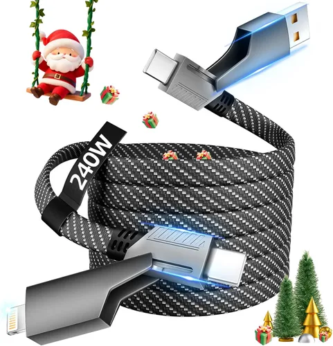 Vista 13 de Cable de Carga 4 en 1 de Carga Rápida de 65W, Cable USB C 4 en 1 Cable de Carga Múltiple USB con Chip E-Mark, Cable Cargador Múltiple para iPhone