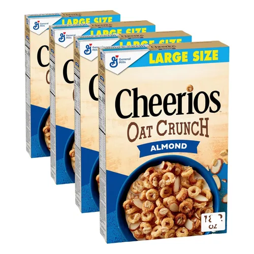 Vista 11 de Cheerios Cereal de desayuno de almendras crujientes de avena, hecho con grano entero, tamaño grande, 18.2 onzas 25% More Almonds, 30g Whole Grain