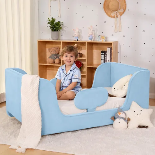 Vista 8 de Cama Montessori tapizada con rieles extraíbles Azul bebé
