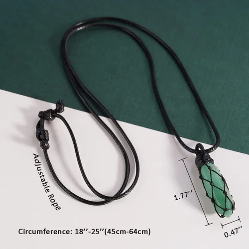 Vista 3 de Black Obsidian Healing Crystal Points Necklace Adjustable Rope Hexagonal Wrapped Braided Stone Pendant Necklace Handmade Gemstone Jewelry for Men