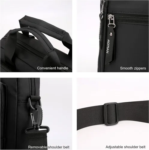 Vista 4 de zhongningyifeng Bolso bandolera para portátil de 14 pulgadas para hombre, de nailon, grande, impermeable, casual, negro, para trabajo, viajes, al