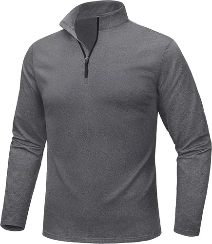 Vista 73 de MAGCOMSEN Sudadera de golf de manga larga con forro polar para hombre, con cremallera de 1/4, térmica, para correr