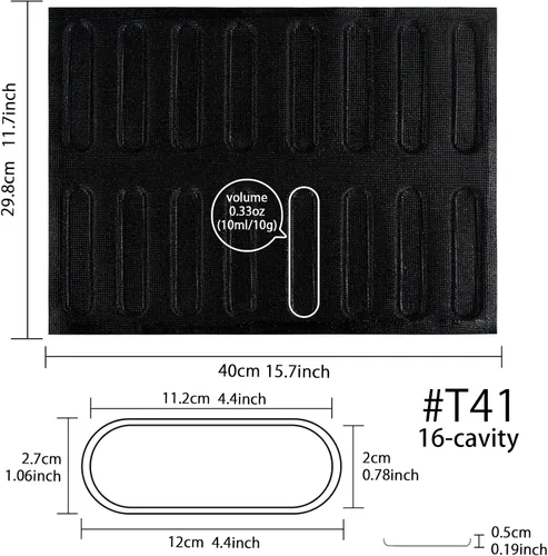 Vista 2 de Pan para hornear baguette pan perforado Eclair hojas de malla molde de silicona estrecha barra rectangular 15.748x11.732x0.197 in 16-cavidad por