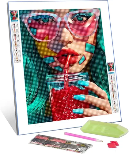 Vista 21 de Kits de pintura de diamantes 5D para adultos, Terror Girl Taladro completo, punto de cruz de diamante redondo, no hables, pintura de diamantes por
