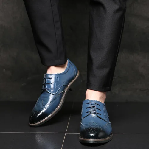 Vista 5 de Zapatos de vestir para hombre, zapatos clásicos con cordones, zapatos Oxford de negocios para hombres, boda, fiesta, moda, zapatos con punta de ala