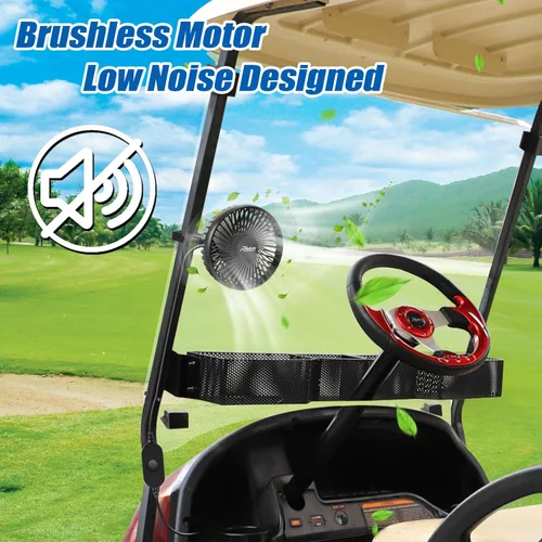 Vista 3 de Roykaw Ventilador de carrito de golf, entrada USB portátil compatible con EZGO Club Car Yamaha, 3 ajustes de velocidad, rotación de 360 grados