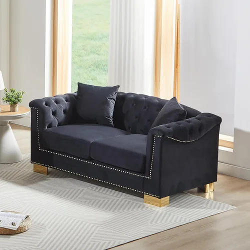 Vista 13 de Harper & Bright Designs Sofá Chesterfield de terciopelo de 62 pulgadas de dos plazas, moderno y clásico con brazo enrollado con botones y decoración
