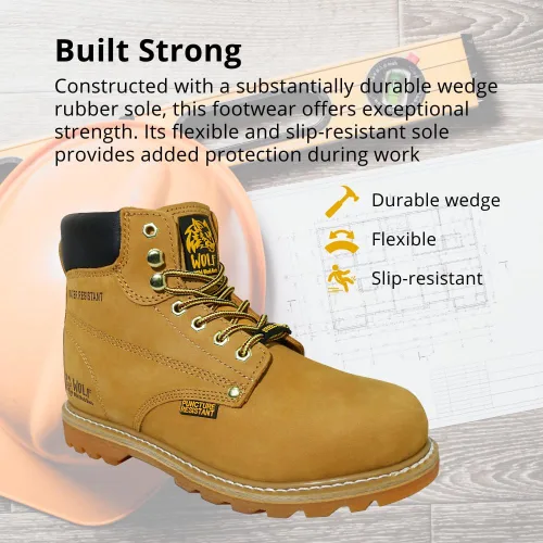 Vista 9 de Wolf Work Boot 100% Genuine Upper Leather Oil, Impact, Abrasion Resistant Electrical Hazards Non-Slip Rubber Sole Steel Toe Padded