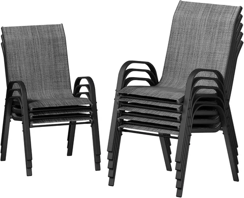 Vista 25 de UDPATIO Juego de 4 sillas de patio, sillas de comedor apilables para exteriores con respaldo alto, silla de tela de textileno transpirable para Negro