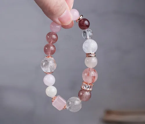 Vista 201 de Precious Gemstone Natural Crystal Healing Bracelet, Rutilated Quartz, Moonstone, Quartz Handmade Original Design Bracelet
