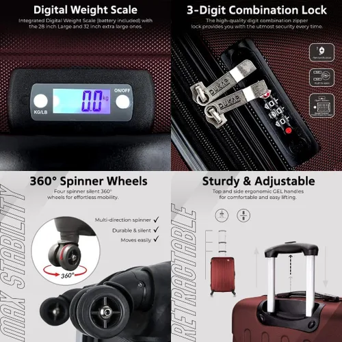 Vista 5 de DUKAP Intely - Maleta rígida con puerto USB integrado y báscula de peso digital, maleta de viaje con cerradura de combinación TSA y mango ergonómico
