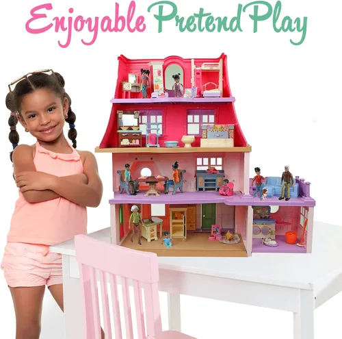Vista 4 de Beverly Hills Doll Collection Sweet Li'l Family African American Dollhouse People - Juego de 9 figuras de acción para abuelo, abuela, mamá, papá