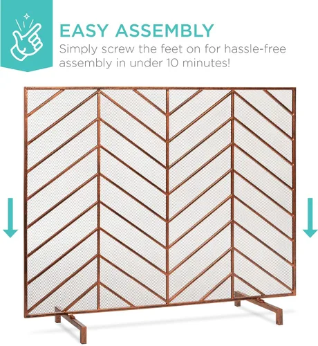 Vista 5 de Best Choice Products Panel individual de 38 x 31 pulgadas, hecho a mano, malla de hierro forjado, protector contra chispas contra incendios