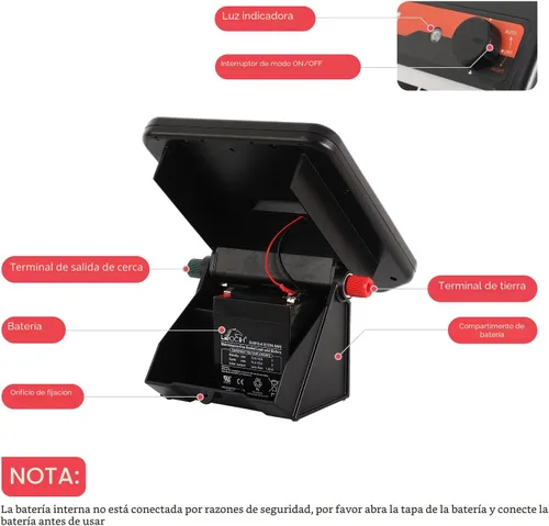 Vista 9 de Andmon MINI250 Cargador solar para cerca eléctrica con modo día o noche, 0.18 Joule Cargador solar para cerca portátil