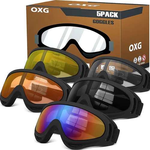 Vista 9 de OXG 5 pares de gafas de motocicleta para jóvenes, hombres y mujeres, gafas ATV de esquí, gafas anti-UV, a prueba de polvo y viento, para bicicletas