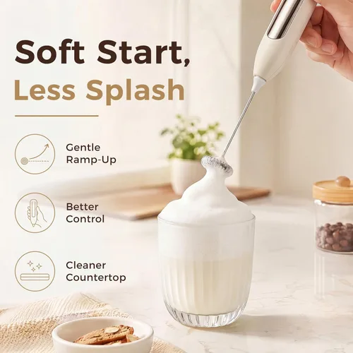 Vista 3 de Espumador de leche recargable, espumador de café portátil USB-C Blanco