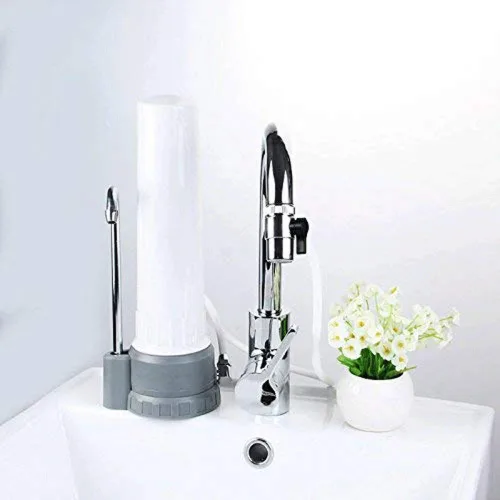 Vista 3 de HBJWOV - Purificador de agua para grifo, filtro de agua de acero inoxidable, reduce el alto flujo de agua, purificador de agua con adsorbente