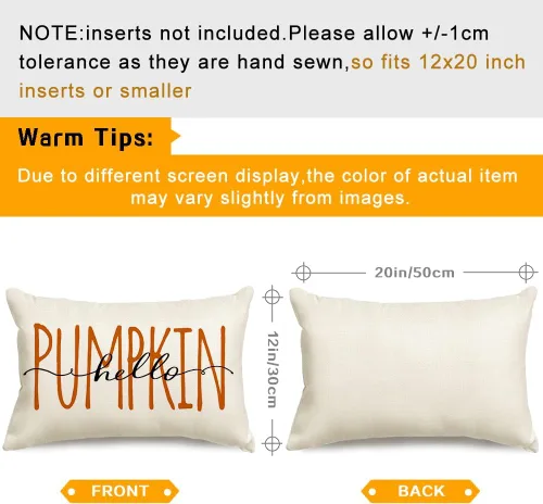 Vista 3 de RABUSOFA Fall Hello Pumpkin - Funda de almohada para exteriores, 12 x 20 pulgadas, decoración para el hogar, sofá y sofá (crema)