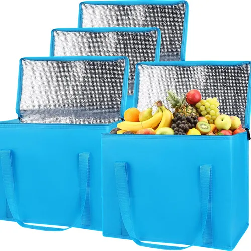Vista 12 de Bolsa térmica, suave y aislada, bolsa de alimentos plegable para entrega de alimentos, portátil, color negro, paquete de 4, tamaño L Soft Cooler
