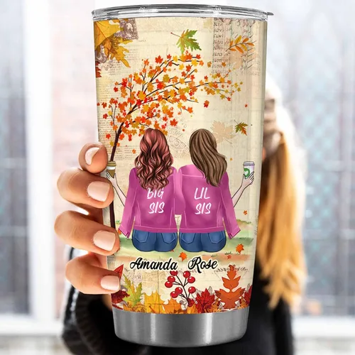 Vista 4 de WHIDOBE Vaso personalizado para hermana (2 hermanas), vaso personalizado para hermana con avatares, nombres, citas, regalo de cumpleaños 2 Sisters