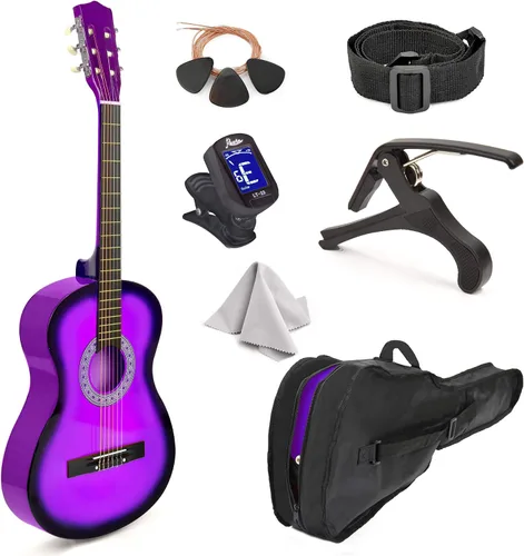 Vista 4 de Guitarra de madera para zurdos de 30 pulgadas con estuche y accesorios para niños, niñas, niños, adolescentes, principiantes (30 pulgadas, negro)