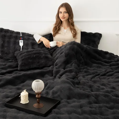Vista 34 de Manta térmica eléctrica de franela Sherpa de 50 x 60 pulgadas - Manta eléctrica suave con 5 niveles de calefacción y 4 horas de apagado automático