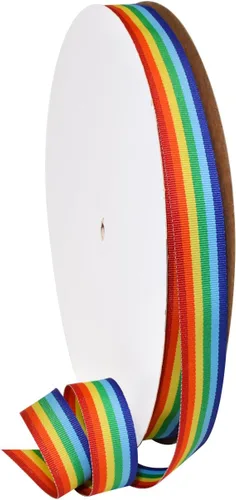 Vista 3 de Morex Ribbon Cinta decorativa a rayas de grogrén de poliéster, arco iris, 5/8 pulgadas
