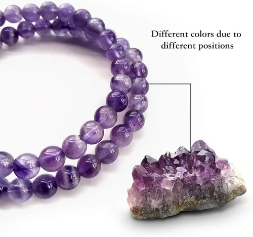 Vista 2 de Positive Lady Pulsera de amatista natural de 16.5 pulgadas con plata de ley 925 con alas de ángel cruzadas de cuatro hojas, corazón de trébol