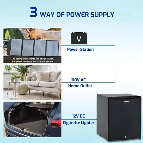 Vista 2 de Smad Mini Refrigerador con Cerradura de 1.0 pies cúbicos, Refrigerador para RV de 12V, 12V / 110V Súper Silencioso Refrigerador de 12V con Puerta
