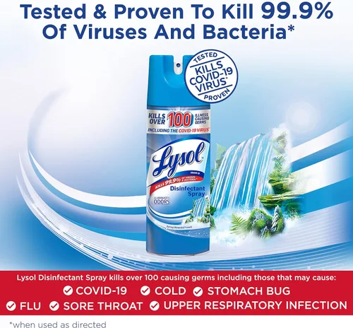 Vista 3 de Lysol Spray sanitizante y antibacteriano para desinfectar y desodorizar, cascada de primavera, 12.5 Fl Oz