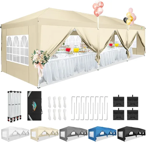 Vista 26 de COBIZI 10x15 Outdoor Patio Gazebo with Privacy Curtains, Khaki Caqui