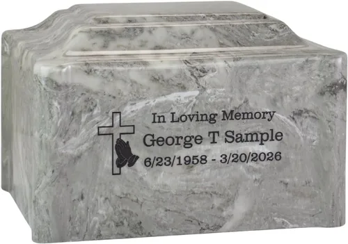 Vista 10 de Urna de cremación de mármol cultivado de claremont negro grabada personalizada, tamaño adulto, urnas de cremación para cenizas humanas, entierro