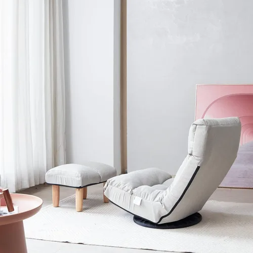 Vista 4 de Sofá de piso con reposapiés, sofá giratorio perezoso silla de ocio con respaldo ajustable para sala de estar, gris
