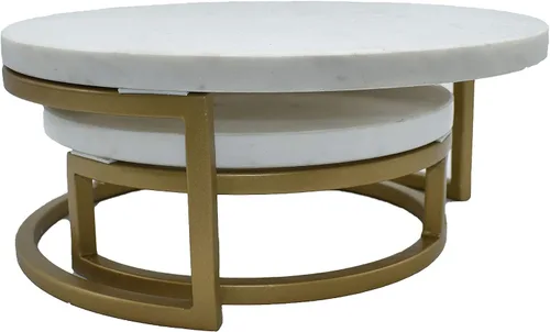 Vista 3 de Nature's Decorations Soporte de mármol para tartas de anidación, soporte para pasteles de dos capas con soporte dorado para macarrones, cupcakes