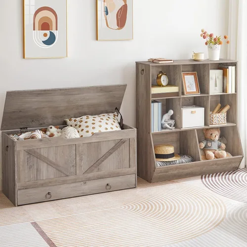 Vista 6 de HOOBRO Estantería para niños, gabinete de almacenamiento para juguetes, organizador de juguetes para niños, 8 cubículos, cabecera de estantería