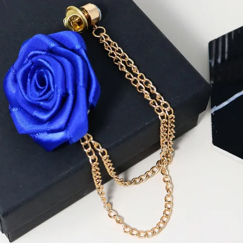 Vista 5 de Broches florales para novios, insignias de boda, arte de tela, flor de rosa con borla colgante, cadena de traje, camisa de solapa, broche de solapa